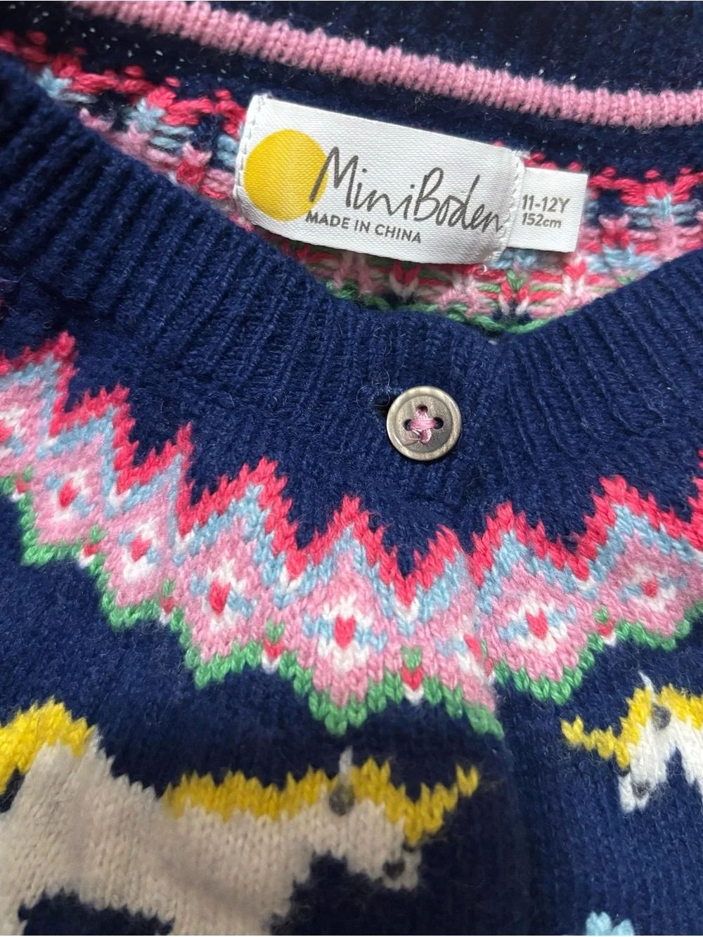 Mini Boden Navy Unicorn Yoke Cardigan with Pink & Light Blue Trim Size 11-12